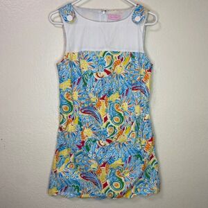 Lilly Pulitzer Florida Peacock Paisley Print Shift Dress Scalloped Hem